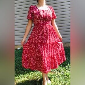 Red heart print  Midi Dress